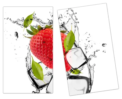 Produktbild von Spritzschutz Herdabdeckplatte Schneidebrett aus Glas Erdbeere im Wassersplash 2-Teilig (60x52cm)