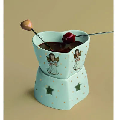Produktbild von Schokoladenfondue Schokofondue Schokoladenfondue Engel - Mit Teelicht und 2 Gabeln - 11,4 x 10 x 8,5 cm - Für Dessert zu zweit