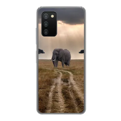 Produktbild von MuchoWow® Handyhülle Schutzhülle Hülle für Samsung Galaxy A03s Elefant - Tiere - Wiese - Sonne Silikon Softcase Handy Hülle - Schutz