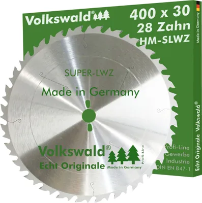 Produktbild von Volkswald ® HM-Sägeblatt SLWZ 400 x 30 mm Z= 28 Hartmetall Präzision Kreissägeblatt Ersatzsägeblatt mit Spanabweiser Hartholz Leimholz für Wippsäge Tischkreissäge Kreissäge Kappsäge Tischsäge