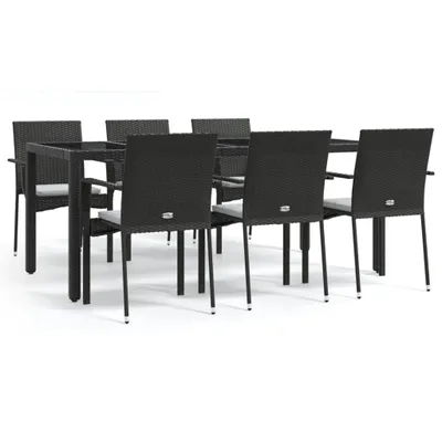 Produktbild von vidaXL 7-tlg. Garten-Essgruppe mit Kissen Schwarz Poly Rattan