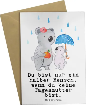 Produktbild von Mr. & Mrs. Panda Klappkarte Tagesmutter Herz - Weiß - Geschenk, dankeskarten, glückwunschkarten, einladungskarten, weihnachtskarten, osterkarte