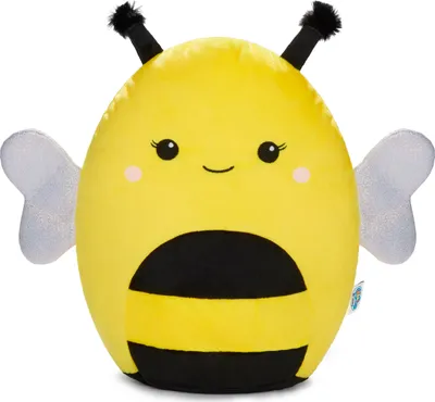 A stuffed toy bee on a white background.