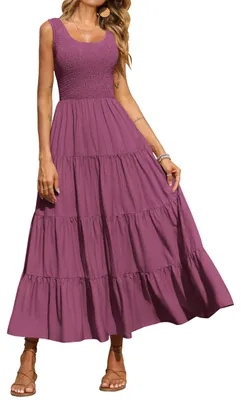 Produktbild von PRETTYGARDEN Damen 2024 Casual Loose Plain Maxi Sommerkleid Gesmoktes Tankkleid