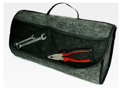Produktbild von Kofferraumtasche Auto-Organizer, 50x17x26 cm, 100% PP, mit Klettverschluss und Klettstreifen zur Befestigung am Boden, 2 Taschen vorne, Tragegriff