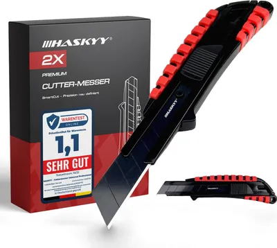 Produktbild von HASKYY 2x Cuttermesser Teppichmesser 18mm Kartonmesser Premium Cutter