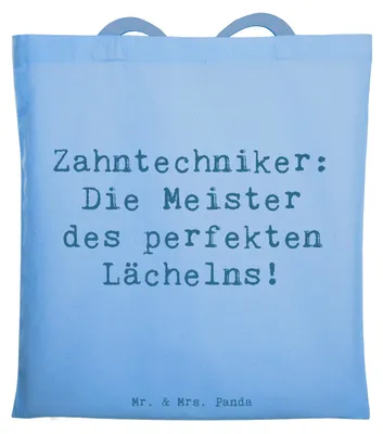 Produktbild von Mr. & Mrs. Panda Schultasche Spruch Zahntechniker Lächeln - Sky Blue - Geschenk, Zahnmedizinisches Labor, Shopping Tasche, Jutebeutel, Berufsleben, Berufspassion, Beutel