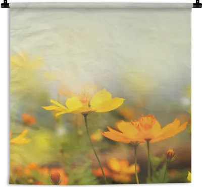 Produktbild von MuchoWow® Wandteppich Wandbehang Blumen - Landschaft - Gelb 150x150 cm Tapisserie Dekoration Wandtuch - Wohnaccessoires - Modernes