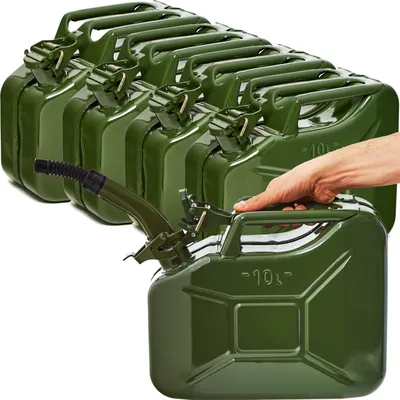 Produktbild von BW® Kraftstoffkanister Metall Benzinkanister 5x 10 Liter mit Ausgießer - Olivegrün RAL 6003 - UN-Zulassung - Hergestellt in Europa