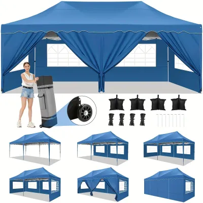 Produktbild von Partyzelttent - Festzelttent - Gartenzelt - Pavillon - Überdachung - 3 x 6 Meter - Wasserdicht mit 6 Seitenwänden