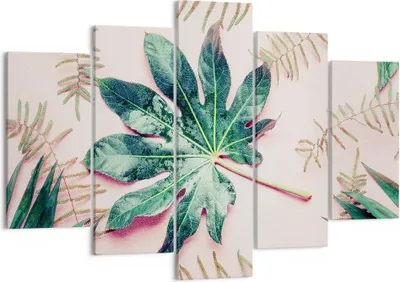 Produktbild von Bild auf Leinwand - Leinwandbild - 5 Teile - Blatt Tropisch Palme - 150x100cm - Wand Bild - Wanddeko - Wandbilder - Leinwanddruck - Bilder - Wanddekoration - Leinwand bilder - EA150x100-4314