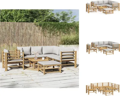 Produktbild von vidaXL 8-tlg. Garten-Lounge-Set mit Kissen Hellgrau Bambus -  Gartenmöbel-Sets