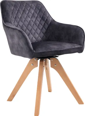 Produktbild von SalesFever Armlehnstuhl | drehbar | Bezug Vintage Samt-Velours | Gestell Buche-Holz | B 59 x T 61 x H 85 cm | schwarz-natur