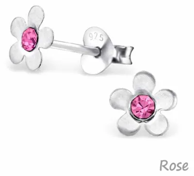 Produktbild von Kinderohrstecker: Mädchen Ohrringe Silber „Kristall Blume“ Rose