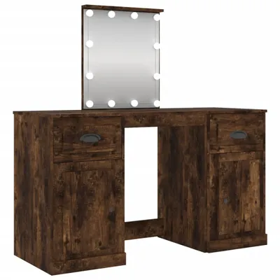 Zdjęcie produktu dla vidaXL Toaletka z oświetleniem LED dąb wędzony 130x50x132,5 cm
