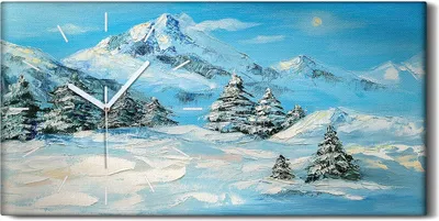 Produktbild von Dekor Leinwand Uhr Wandbilder Geräuschlos 60x30 Malerei Schnee Berg Bäume - weiße Hände