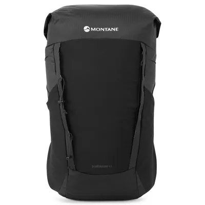Schwarzer Rucksack "Trailblazer 44" von Montane; geeignet für alpine Aktivitäten.