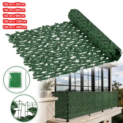 Produktbild von UISEBRT Künstlicher Efeu Sichtschutzzaun 100 × 1800 cm, Garten Sichtschutz aus PE, fixierbare Blätter, erweiterbar, inkl. Kabelbinder, Rankenblatt Zaun