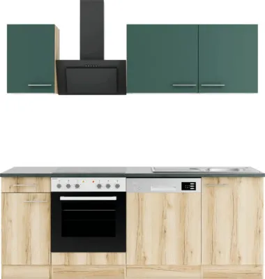 Produktbild von Optifit Küchenzeile mit Geräten Savona405/Livorno290 210 cm grün wildeiche matt strukturiert zerlegt Variante reversibel KPSL 2179-9+