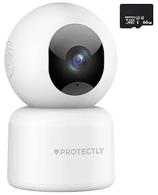 Produktbild von Protectly® 2K Überwachungskamera Innen – WLAN Kamera mit 360° PTZ, Nachtsicht bis 20m, Zwei-Wege-Audio & 64GB SD