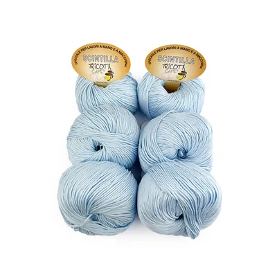 Obrázek produktu pro Tricot Cafè - Scintilla - přadeno z čisté bavlny, supercerizované, s úpravou proti žmolkování, extra světlé, pro jehlice/háček: 3,50–4,50 – baby blue 12 300 g