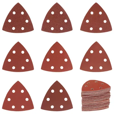 Produktbild von Dreieckschleifpapier 93x93x93mm, 120 Stück, 6 Löcher, Aluminiumoxid, für Schleifmaschine, 40-320 Körnung