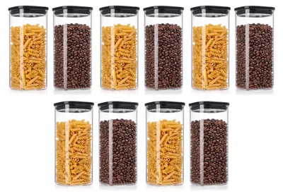 Productafbeelding van Arendo set van 10 voorraadpotten, 1600 ml, met glazen deksel, luchtdicht afgesloten met siliconenring, vierkante glazen containers van borosilicaatglas, geschikt voor temperaturen van -40 tot 400 °C, transparant