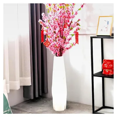 Produktbild von Bodenvase aus Keramik, weiß, 60 cm, minimalistische Dekoration für Wohnzimmer, Blumen und Pampasgras, elegantes Design