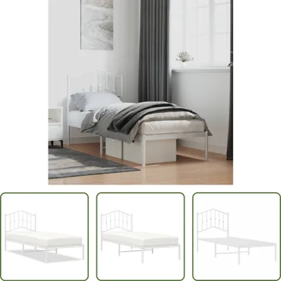 Produktbild von The Living Store Bettgestell mit Kopfteil Metall Weiß 75x190 cm