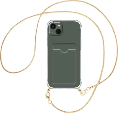 Produktbild von Handykette Backcover-Schutzhülle mit Band (Metall goldfarben) für Apple iPhone 15 Plus - goldfarbene Snake-Kette