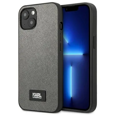 Produktbild von Karl Lagerfeld KLHCP13MSFMP2DG iPhone 13 / 14 / 15 6,1" Hardcase Silber/Silber Saffiano Plaque Schutzhülle