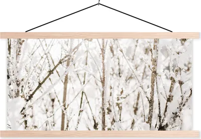 Produktbild von MuchoWow® Textilposter Winter - Äste - Eis 60x30 cm mit holzfarbenen Rahmen - Dekoration