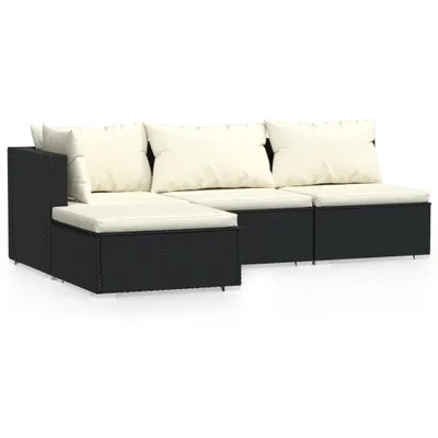 Immagine prodotto di Set da giardino 4 pezzi con cuscini, rattan sintetico nero, vidaXL