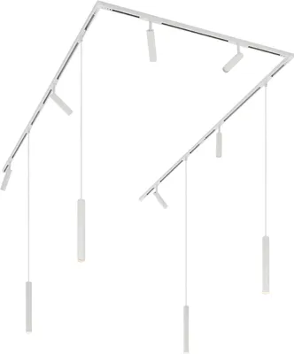 Produktbild von QAZQA - Modern Modernes Schienensystem I Spotlight I Deckenspot I Deckenstrahler I Strahler mit 6 Spot I Spotlight I Deckenspot I Deckenstrahler I Strahler I Lampe I Leuchten und 4 Pendelleuchte I Pen