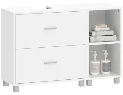 Immagine prodotto di HOMCOM Mobile Sottolavabo Bagno con 2 Cassetti e Ripiani Aperti, in Legno, 90x30x60 cm, Bianco