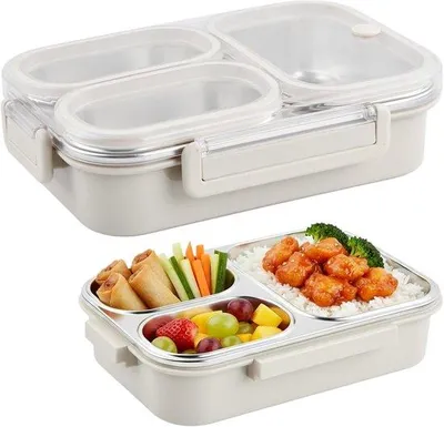 Produktbild von Metallische 3-Taschen RVS-Lunchbox für Schule und Büro, 1000 ml