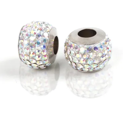 Immagine prodotto di Perline distanziatrici a foro grande perline di strass rondelle scintillanti 12 mm, 10 pezzi, cristallo bianco