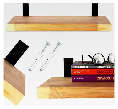 Produktbild von Kapaga – Regalbrett aus Holz 100x25 cm, Wandregal aus Kiefernholz mit pulverbeschichteter Metallstütze – Regalbrett zur Wandmontage – Hängeregal für Küche, Bad, Wohnzimmer, modern und vielseitig
