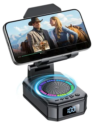 Produktbild von Handyhalterung Bluetooth Lautsprecher Handyständer - 7 RGB-Beleuchtungsfarben - Klappbar - 3000 mAh - 4-in-1
