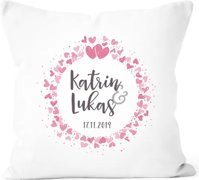 Produktbild von Kissen-Bezug mit eigenem Namen und Datum Kissen-Hülle personalisierte Geschenke Liebe Hochzeit SpecialMe® weiß unisize