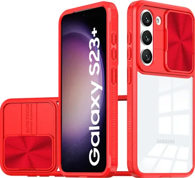 Image de Galaxy S23+ Case, étui hybride transparent en TPU avec caméra coulissante Samsung Galaxy S23+ / S23 Plus rouge