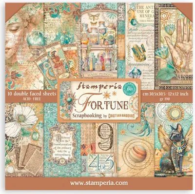Produktbild von Stamperia Scrapbook-Block Fortune 30,5 x 30,5 cm 190 g/m² säurefrei, beidseitig bedruckt, mystische Motive
