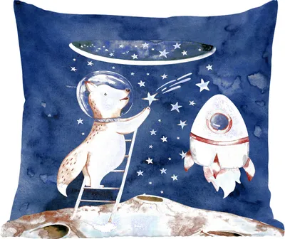 Produktbild von MuchoWow® Zierkissen Sofakissen Wohnzimmer Dekokissen 50x50 cm Rakete - Weltraum - Fuchs - Jungen - Mädchen - Kinder - Komfort - Sofakissen