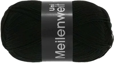 A ball of black yarn with a label around it.