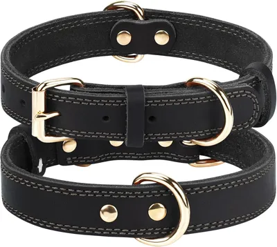 Produktbild von Hundehalsband L, schwarz, Echtleder, verstellbar, Metallschnalle, für Spaziergang