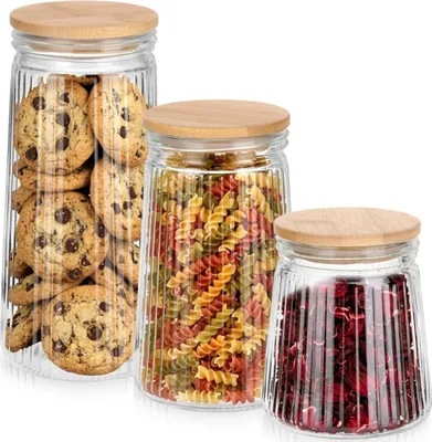 Image de Vilde | Récipients alimentaires - 3 pièces - Récipients pour la conservation de produits en vrac - avec couvercle et joint - en verre - 1,4 l/1 l/700 ml