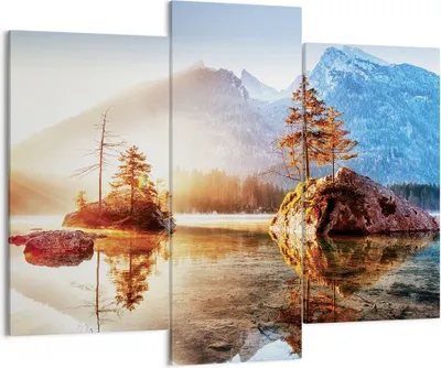 Produktbild von Bild auf Leinwand - Leinwandbild - 3 Teile - Morgendämmerung Berge See - 130x100cm - Wand Bild - Wanddeko - Wandbilder - Leinwanddruck - Bilder - Wanddekoration - Leinwand bilder - CB130x100-4617