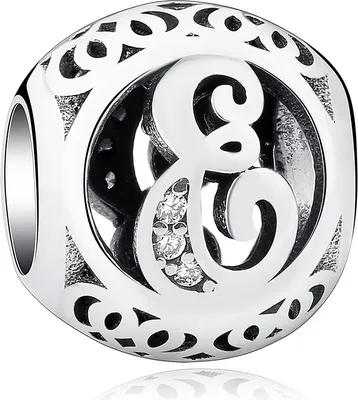 Produktbild von PANDACHARMS Kugel Buchstabe E Charm , 925er Sterling Silber, passt zu Pandora