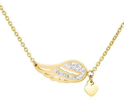 Produktbild von Morella Damen Halskette Engelsflügel Herz mit Flügel Anhänger Zirkoniasteine Edelstahl gold im Samtbeutel