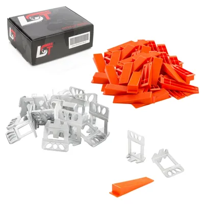 Produktbild von Fliesen Nivelliersystem 6000x hohe Zuglaschen 1mm + 1000x Keile Stärke 12-20mm